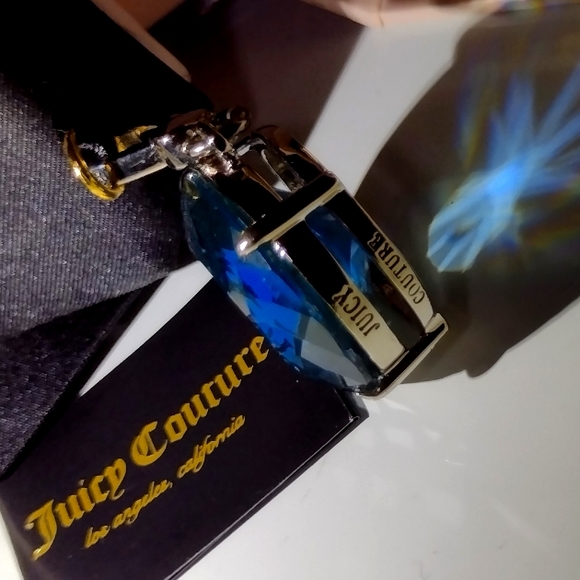 Juicy Couture Engraved Solitaire Sea Blue Green Jumbo Faceted Crystal NWT - Picture 10 of 12